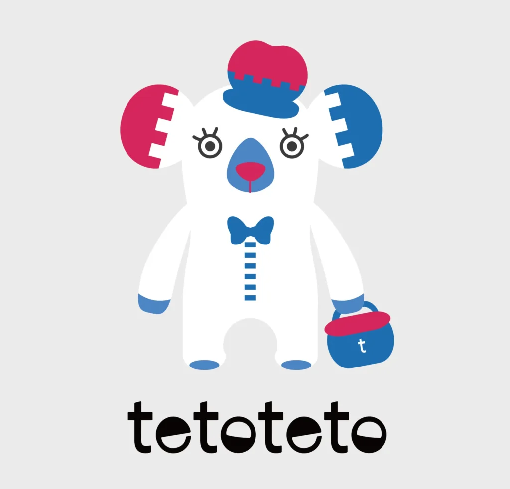 旅するくまtetoのイラスト耳がギザギザ模様で帽子を被っている。片手には小さなバッグ