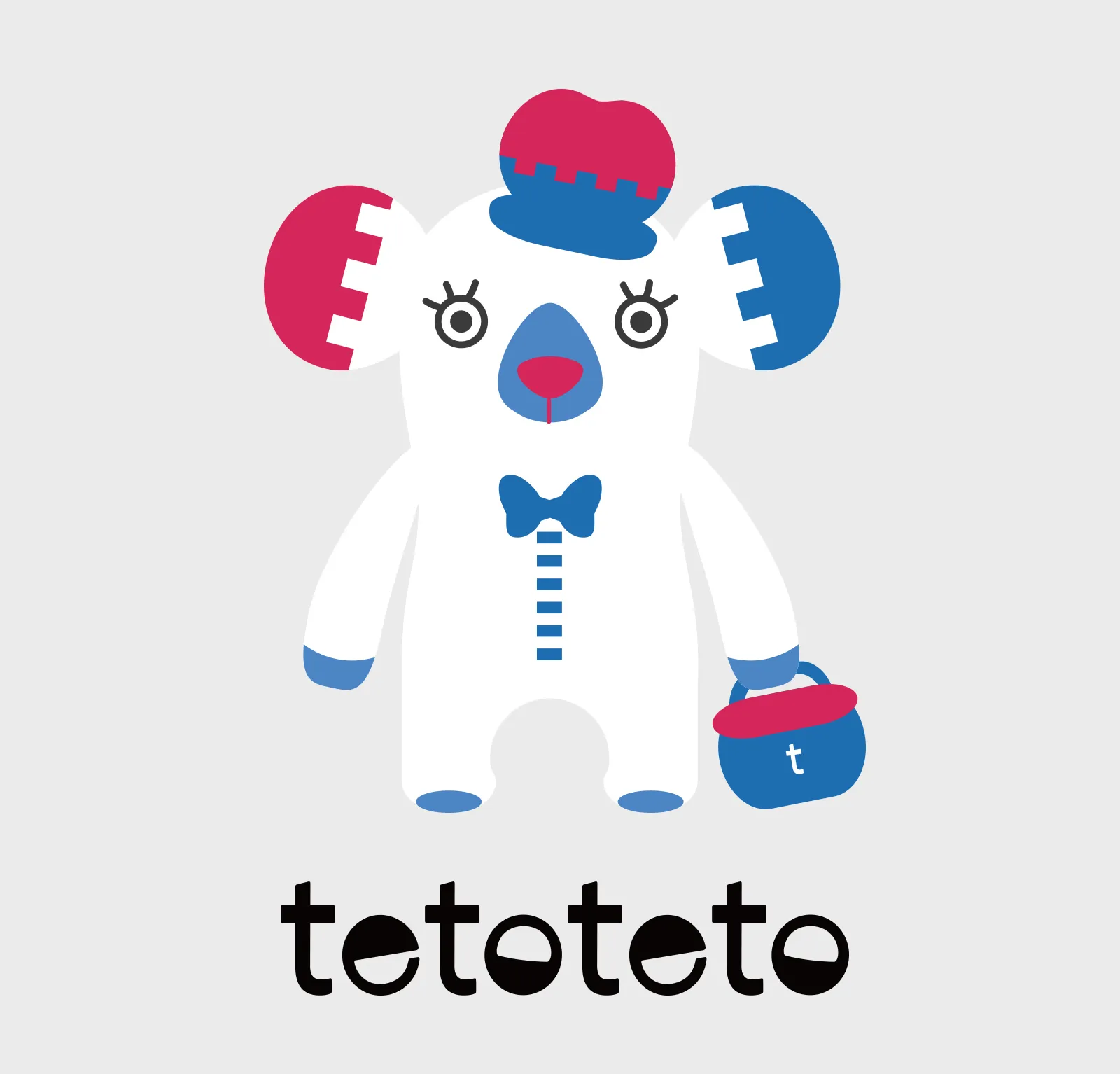 旅するくまtetoのイラスト耳がギザギザ模様で帽子を被っている。片手には小さなバッグ